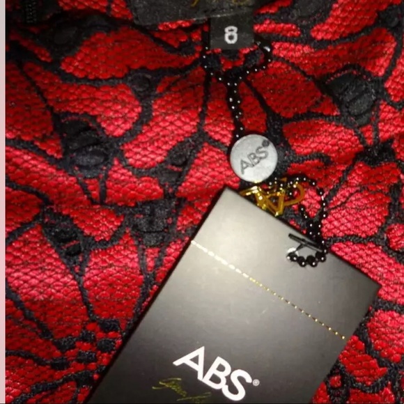 $250 ABS Lace + Tulle Hi Lo Skirt 8 Red Black Tulle Undershirt High Low Pockets - Picture 12 of 16